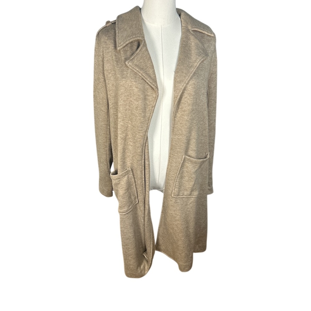 BB Dakota Steve Madden Open Front Duster Jacket Beige Knit Cardigan Sz Medium - Picture 2 of 7